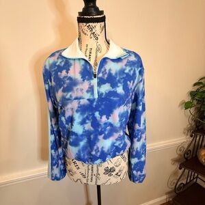 Zella Blue and White Tie-Dye Quarter-Zip Sweatshirt